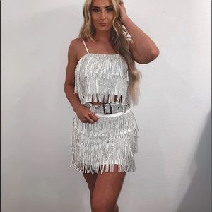 White Rhinestone Fringe Set